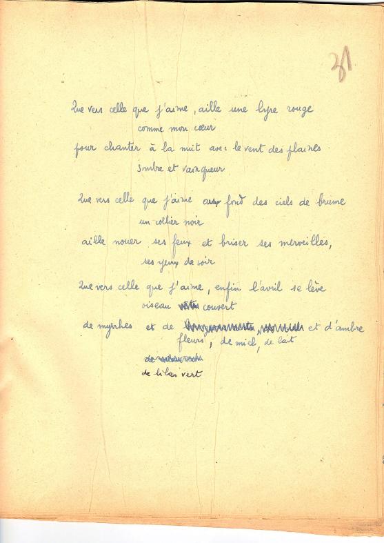 Manuscrit de Que vers celle que j'aime